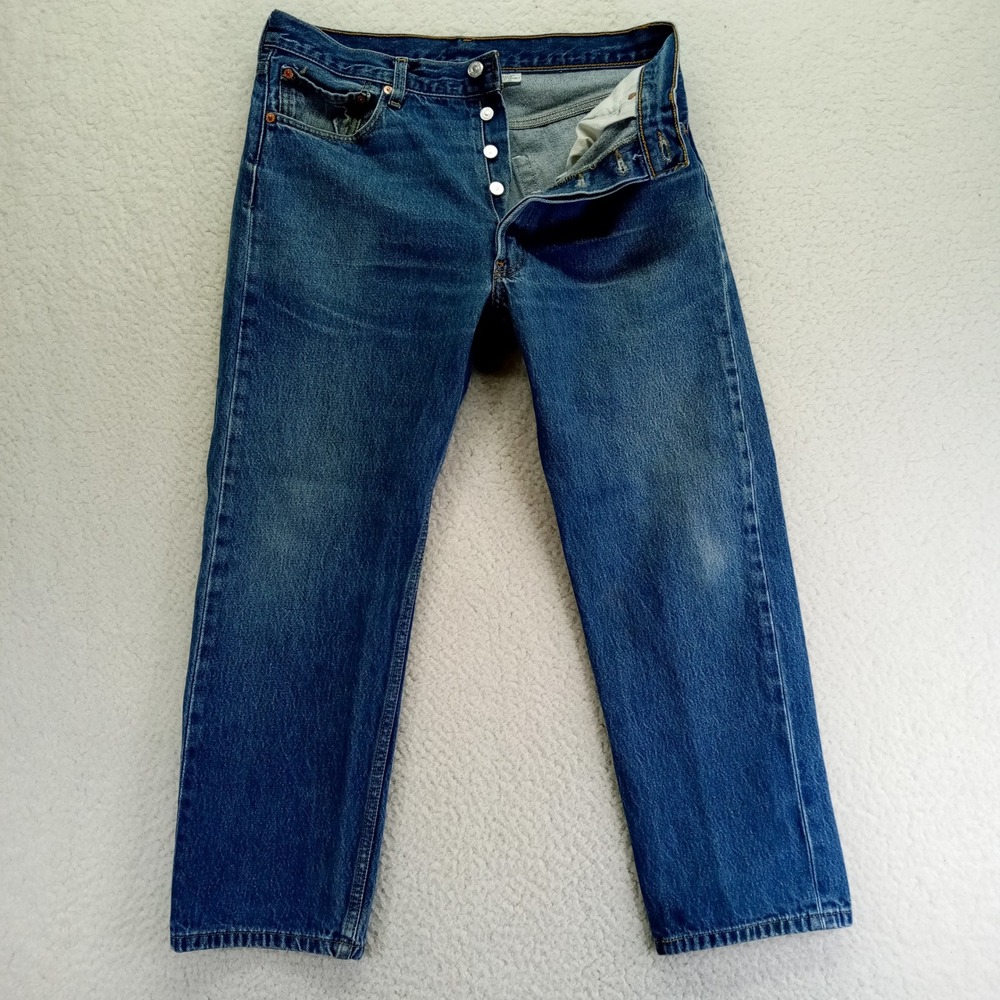 Levi Strauss 501 Mens Jeans Button Fly Blue Denim W33 L27 (marked 35x30)
